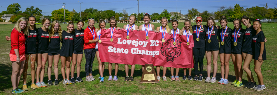 Lovejoy's State Champion girls with trophy