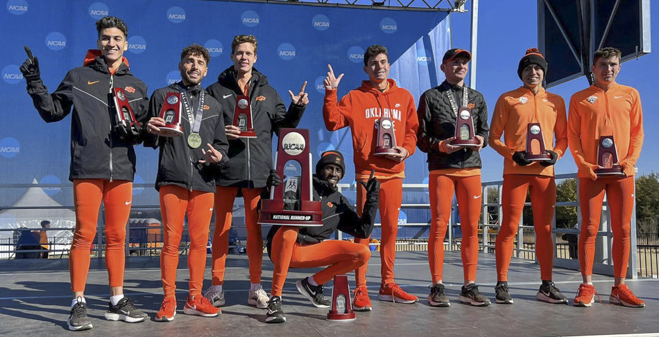 the OSU Men's XC team on the podium at Nationals