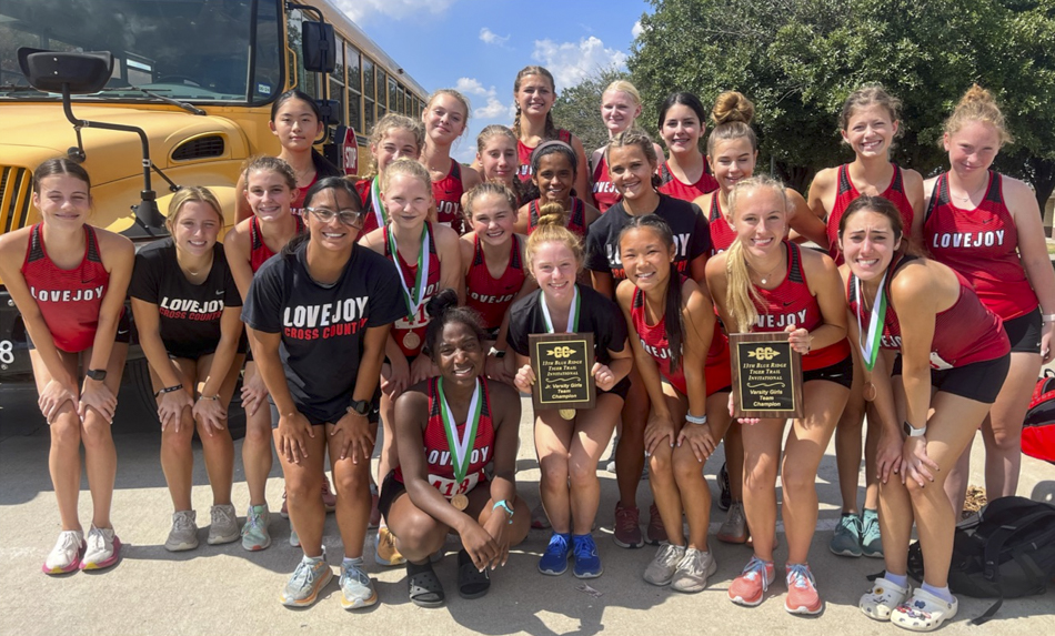 sub-Varsity girls with two 1st place trophy and medals after Blue Ridge Invitational