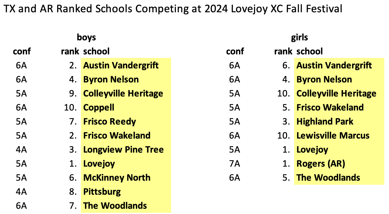 top teams competing at the Lovejoy XC Fall Festival