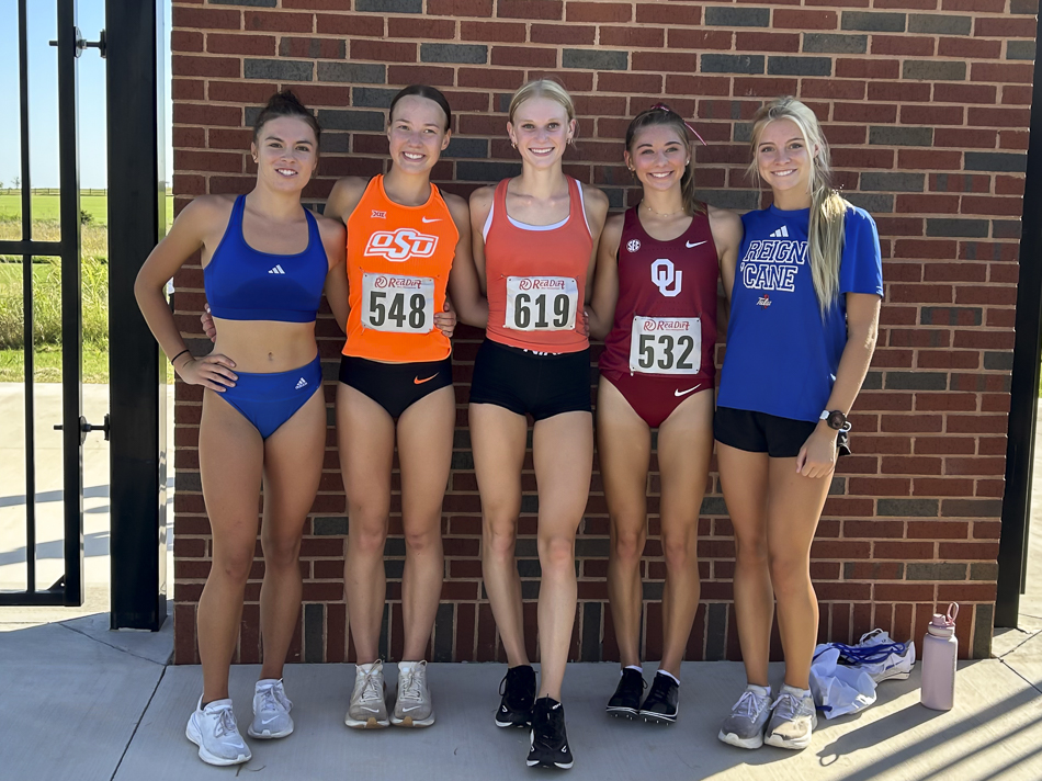 Lovejoy reunion at OSU Cowboy Preview (left-to-right): Amy Morefield (Tulsa), Katie Armstrong (OSU), Kailey Littlefield (OSU), Peyton Benson (OU), Sara Morefield (Tulsa)[photo credit to Kate Morefield]