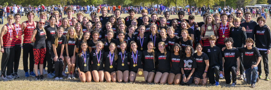 the 2024 UIL 5A Region 2 Double XC Championship team from Lovejoy