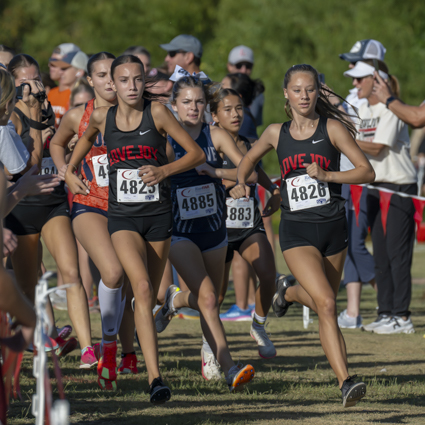 Emily Armstrong and Camryn Benson lead off the race Emily Armstrong and Camryn Benson lead off the race